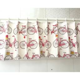 Pink Bicycle Print Cafe Curtain, Kids Nursery Valance - thumbnail 3