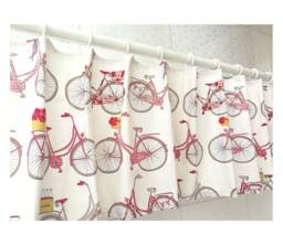 Pink Bicycle Print Cafe Curtain, Kids Nursery Valance - thumbnail 1