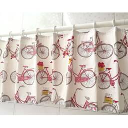 Pink Bicycle Print Cafe Curtain, Kids Nursery Valance - thumbnail 2