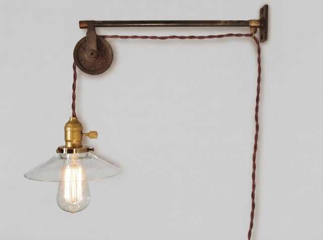 Vintage Industrial Pulley Sconce - Clear Glass Shade Wall Mount Light Machine Age Trouble Lamp Sconce, Milk Glass - image 1