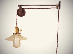 Vintage Industrial Pulley Sconce - Clear Glass Shade Wall Mount Light Machine Age Trouble Lamp Sconce, Milk Glass - thumbnail 1