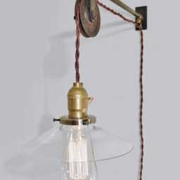 Vintage Industrial Pulley Sconce - Clear Glass Shade Wall Mount Light Machine Age Trouble Lamp Sconce, Milk Glass - thumbnail 2