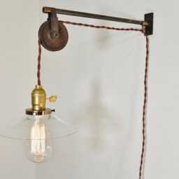 Vintage Industrial Pulley Sconce - Clear Glass Shade Wall Mount Light Machine Age Trouble Lamp Sconce, Milk Glass - thumbnail 3