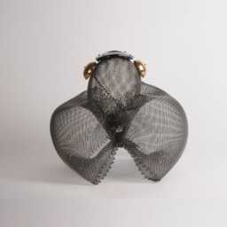 steel Sculpture With Ceramic Rounds Real Gold Overglaze. Wire Mesh, One Of Three Identical Sculptures. Small 10T X 9W - thumbnail 2