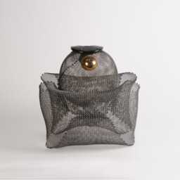 steel Sculpture With Ceramic Rounds Real Gold Overglaze. Wire Mesh, One Of Three Identical Sculptures. Small 10T X 9W