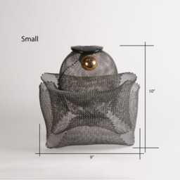steel Sculpture With Ceramic Rounds Real Gold Overglaze. Wire Mesh, One Of Three Identical Sculptures. Small 10T X 9W - thumbnail 4