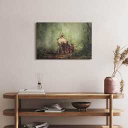 Elephant & Children Canvas Print Green Wall Art - thumbnail 3