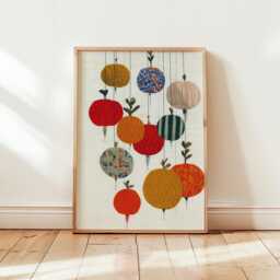 Mid Century Vegetable Poster - Patterned Radish Art Print Colorful Kitchen Wall Decor - thumbnail 1