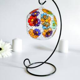 Hand Painted Rainbow Daisies Glass Tealight Holder With Stand - thumbnail 2