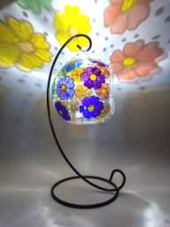 Hand Painted Rainbow Daisies Glass Tealight Holder With Stand