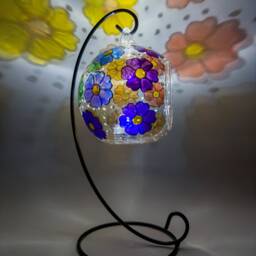 Hand Painted Rainbow Daisies Glass Tealight Holder With Stand - thumbnail 4