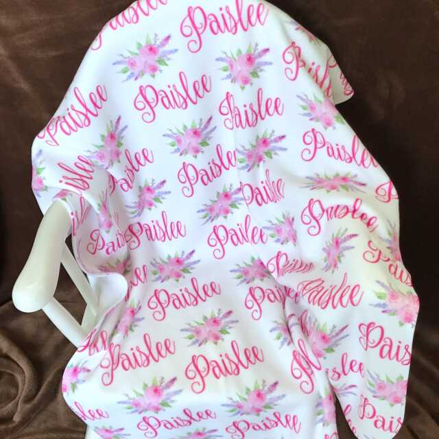 Personalized Baby Girl Blanket, Floral Name Swaddle, Minky Fleece Gift - image 1