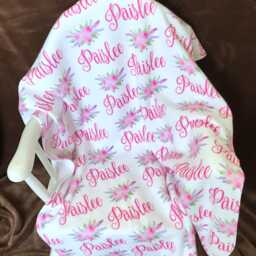Personalized Baby Girl Blanket, Floral Name Swaddle, Minky Fleece Gift - thumbnail 1