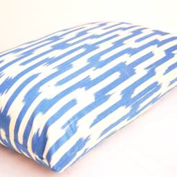 Blue Ikat Lumbar Pillow Cover, Handloom Cotton, Boho Chic - thumbnail 2