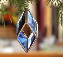 Christmas Tree Ornament - Glass Crystal Chevron Prism 3D Blue Beveled Stained Suncatcher - thumbnail 1