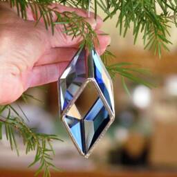 Christmas Tree Ornament - Glass Crystal Chevron Prism 3D Blue Beveled Stained Suncatcher - thumbnail 3