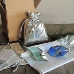 Christmas Tree Ornament - Glass Crystal Chevron Prism 3D Blue Beveled Stained Suncatcher - thumbnail 4