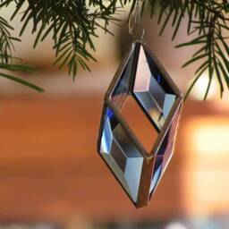 Christmas Tree Ornament - Glass Crystal Chevron Prism 3D Blue Beveled Stained Suncatcher - thumbnail 2