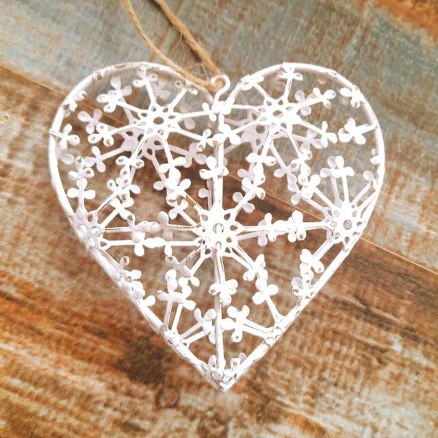 Metal Filigree Hanging Heart Decoration With Large Flower Detail - The Home & Hearts Shop Wedding Gift Christmas - image 1
