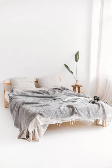 Waffle Linen Blanket, Linen Throw Bed in Waffle Pattern, Bedspread, Queen King Bed Cover, Coverlet - image 1
