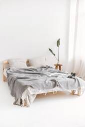 Waffle Linen Blanket, Linen Throw Bed in Waffle Pattern, Bedspread, Queen King Bed Cover, Coverlet - thumbnail 1