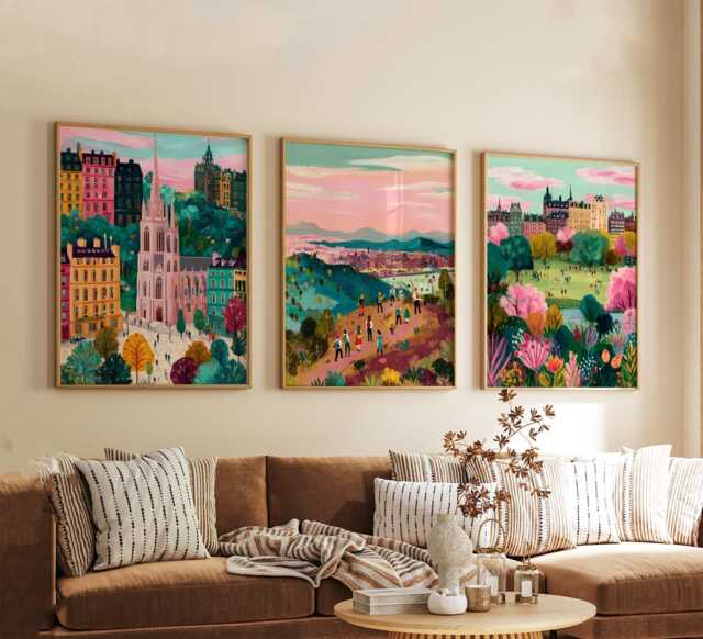 Set Of 3 Edinburgh Posters, Scottish City Wall Art, Travel Print Set, Modern Architecture Artwork, Urban Home Decor, UK Landscape Style - image 1
