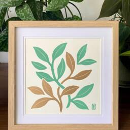 Intertwined - Sage - Original Green & Gold Lino Art Print Plant - thumbnail 3