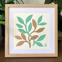 Intertwined - Sage - Original Green & Gold Lino Art Print Plant - thumbnail 2