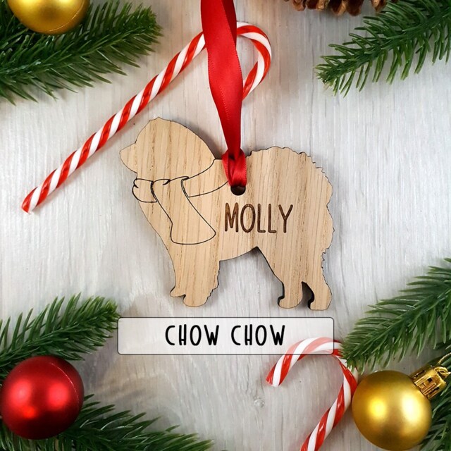 Chow Personalised Dog Christmas Decoration Bauble Silhouette Scarf Puppy Memorial - Add Your Pets Name - Other Breeds Available - image 1