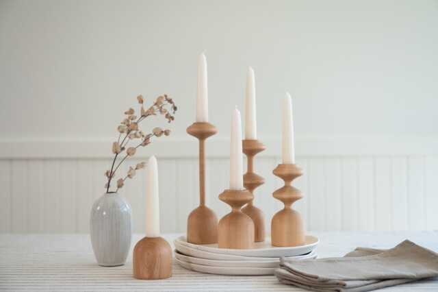 Handturned Wood Candlestick Set Of Five Scandinavian Minimalist Home Decor Gisele Collection Deluxe Giftset - image 1