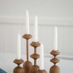 Handturned Wood Candlestick Set Of Five Scandinavian Minimalist Home Decor Gisele Collection Deluxe Giftset - thumbnail 3