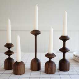 Handturned Wood Candlestick Set Of Five Scandinavian Minimalist Home Decor Gisele Collection Deluxe Giftset - thumbnail 2