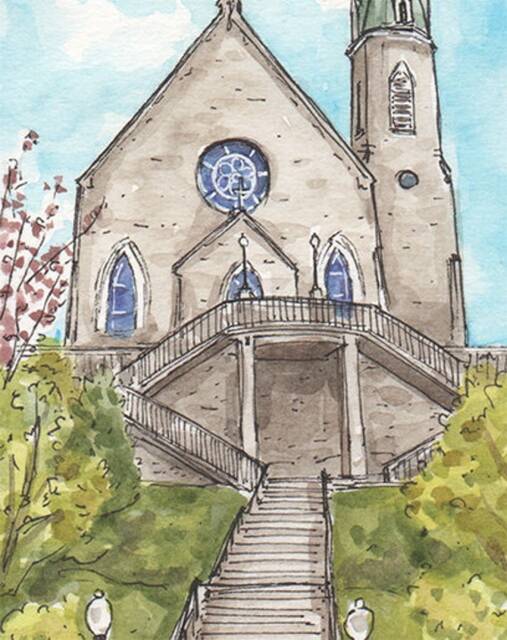 Holy Cross Immaculata Watercolor Print, Cincinnati, Ohio - image 1