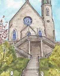 Holy Cross Immaculata Watercolor Print, Cincinnati, Ohio - thumbnail 1