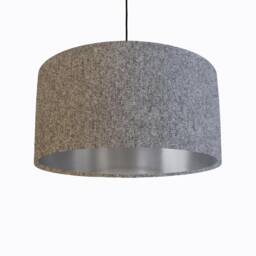 Grey Lampshade in Herringbone Tweed & Silver Lining - thumbnail 1