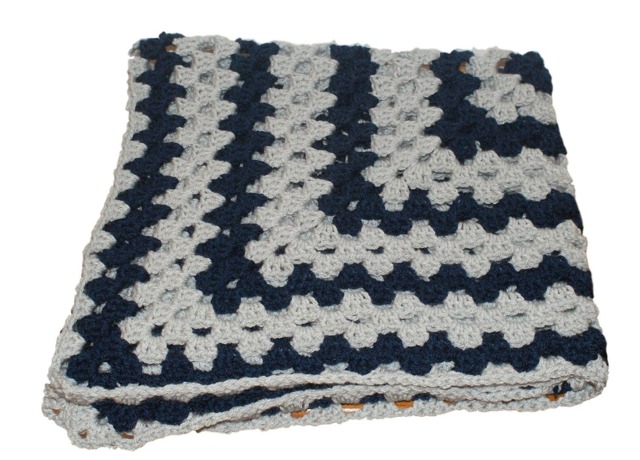 Handmade Crochet Twin Afghan, Blue & Gray Granny Square Blanket - image 1