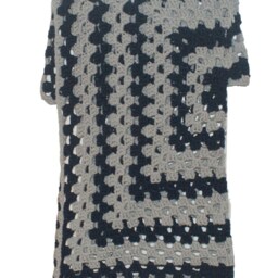 Handmade Crochet Twin Afghan, Blue & Gray Granny Square Blanket - thumbnail 2