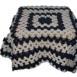 Handmade Crochet Twin Afghan, Blue & Gray Granny Square Blanket - thumbnail 4