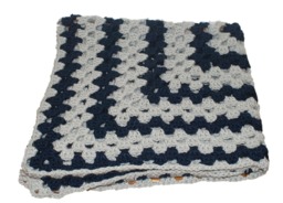 Handmade Crochet Twin Afghan, Blue & Gray Granny Square Blanket - thumbnail 1