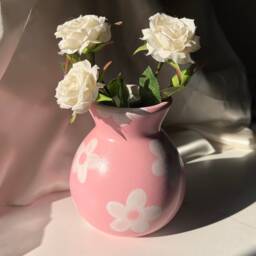 Retro Flower Hand Painted Ceramic Vase, Colourful Home Decor, Cute Daisy Pattern, 60S Aesthetic Floral Pottery, Funky Vase For Flowers - thumbnail 2