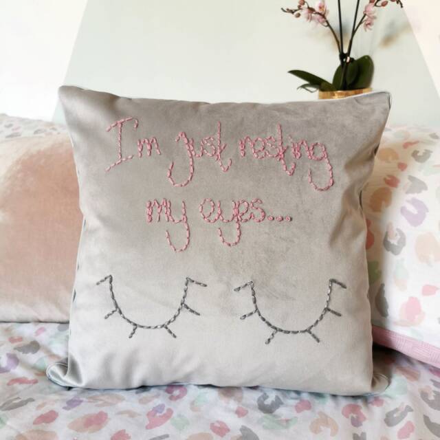 I'm Just Resting My Eyes Embroidered Velvet Cushion - image 1