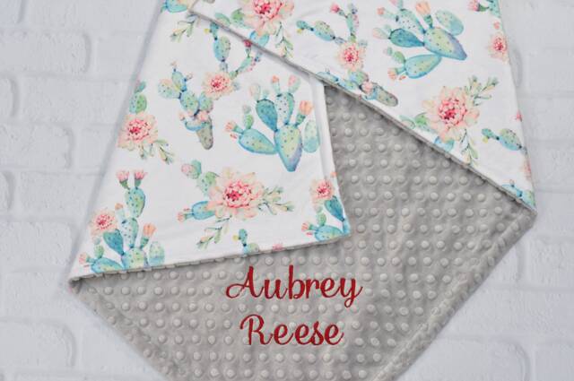 Personalized Baby Girl Blanket-Cactus Minky Blanket-Girl Cactus Floral Blanket Personalized - image 1