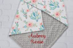 Personalized Baby Girl Blanket-Cactus Minky Blanket-Girl Cactus Floral Blanket Personalized - thumbnail 1
