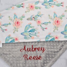 Personalized Baby Girl Blanket-Cactus Minky Blanket-Girl Cactus Floral Blanket Personalized - thumbnail 2