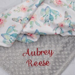 Personalized Baby Girl Blanket-Cactus Minky Blanket-Girl Cactus Floral Blanket Personalized - thumbnail 3