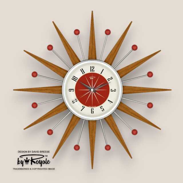 Teak Starburst Clock Mid Century Modern Wall Decor, 19 - image 1
