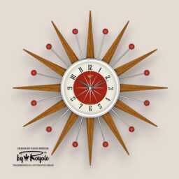 Teak Starburst Clock Mid Century Modern Wall Decor, 19