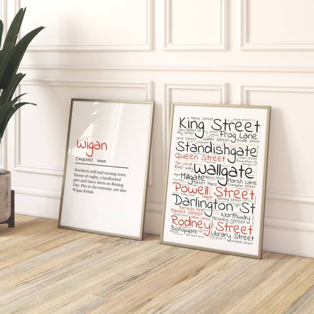 Wigan Prints, Definition Print With Street Names Print, Gift, Gift For Wiganers, Wall Prints - image 1