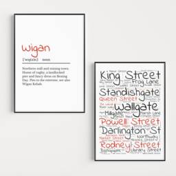 Wigan Prints, Definition Print With Street Names Print, Gift, Gift For Wiganers, Wall Prints - thumbnail 2
