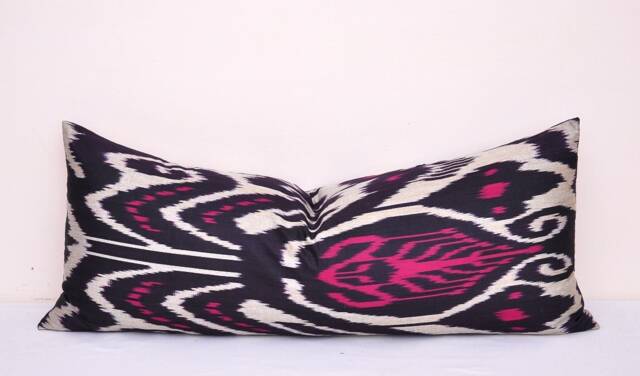 Red Black Ikat Lumbar Pillow Cover, Long Body - image 1